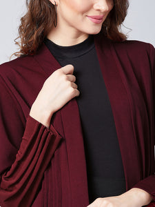 Women Maroon Solid Open Front Shrug