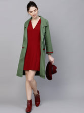 Load image into Gallery viewer, Olive Green Denim Solid Longline Open Front Shrug
