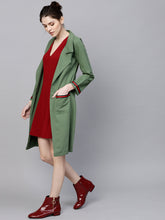 Load image into Gallery viewer, Olive Green Denim Solid Longline Open Front Shrug
