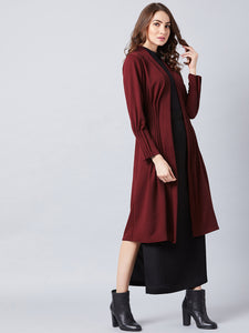 Women Maroon Solid Open Front Shrug